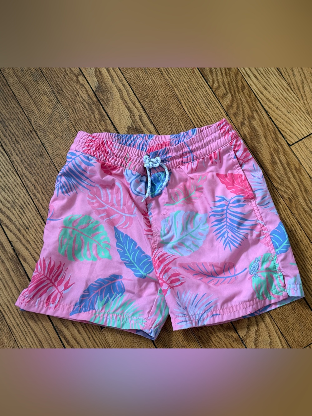 The Beaufort Bonnet Company Pink Tropical Leaf Swim Trunks - Size 7